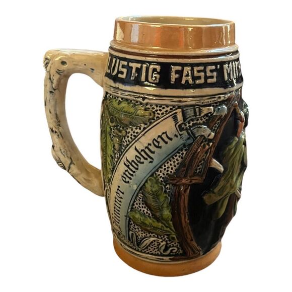 Vintage German Beer Stein LUSTIG FASS’ MICH-LUSTIG LASS’ MICH Germany Rare Mug - Picture 1 of 12